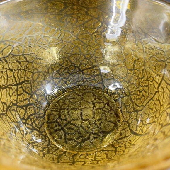 Studio Art Glass Large Bowl Dish Yellow Lava Texture HandBlown Glass Centerpiece